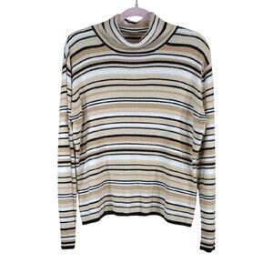 Worthington Turtle Neck Winter Formal Stripes Long Sleeve Stretchy Cotton Shirt